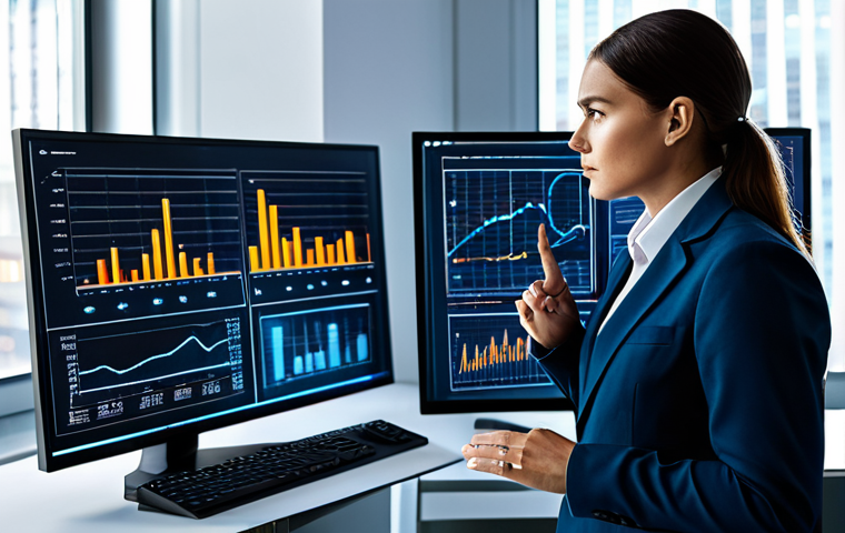 A professional business analyst, fully clothed in a modest business suit, intently observing holographic data projections and sleek, large monitor screens that display complex, elegant charts and graphs related to AI-driven predictive analytics and content performance. The modern office environment is sophisticated with futuristic lighting. perfect anatomy, correct proportions, natural pose, well-formed hands, proper finger count, natural body proportions, professional photography, high quality, safe for work, appropriate content, professional.