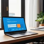 Home 20 콘텐츠 마케팅에 적합한 이미지 및 디자인 전략 - A modern digital marketing workspace featuring a sleek laptop displaying a website with a harmonious...