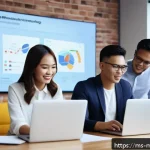 Home 18 콘텐츠 마케팅 및 PR의 연계 전략 - A professional Malaysian digital marketing team in a modern office brainstorming content marketing a...