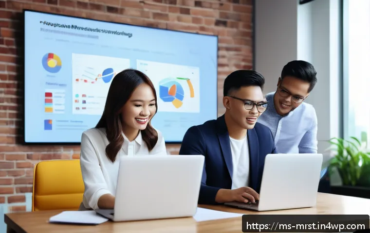 콘텐츠 마케팅 및 PR의 연계 전략 - A professional Malaysian digital marketing team in a modern office brainstorming content marketing a...