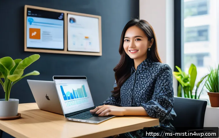 효율적인 콘텐츠 배포 전략 수립 - A vibrant digital marketing workspace scene featuring a young Malaysian professional woman sitting a...